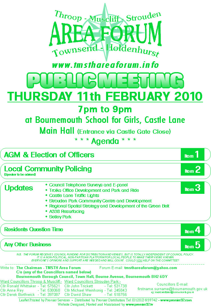 TMSTH Area Forum Agenda - 11th February 2010