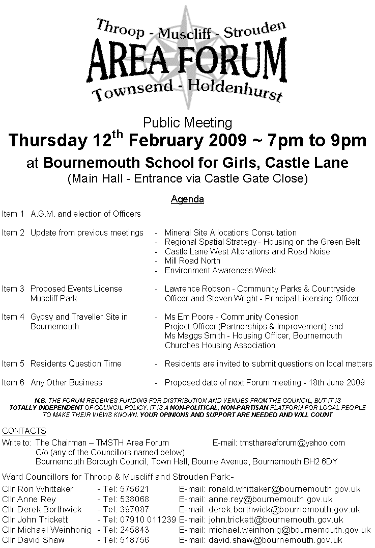 TMSTH Area Forum Agenda - 12th February 2009