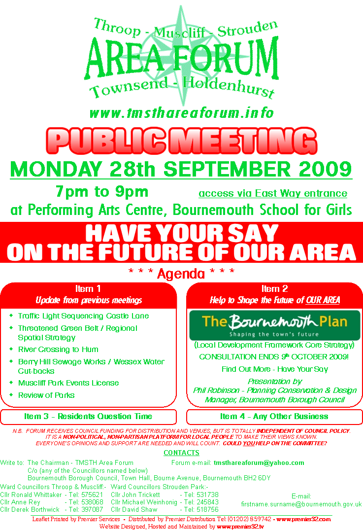 TMSTH Area Forum Agenda - 28th September 2009