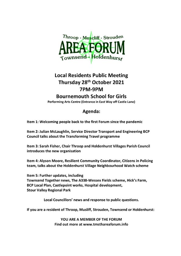 TMSTH Area Forum Agenda 28th October 2021