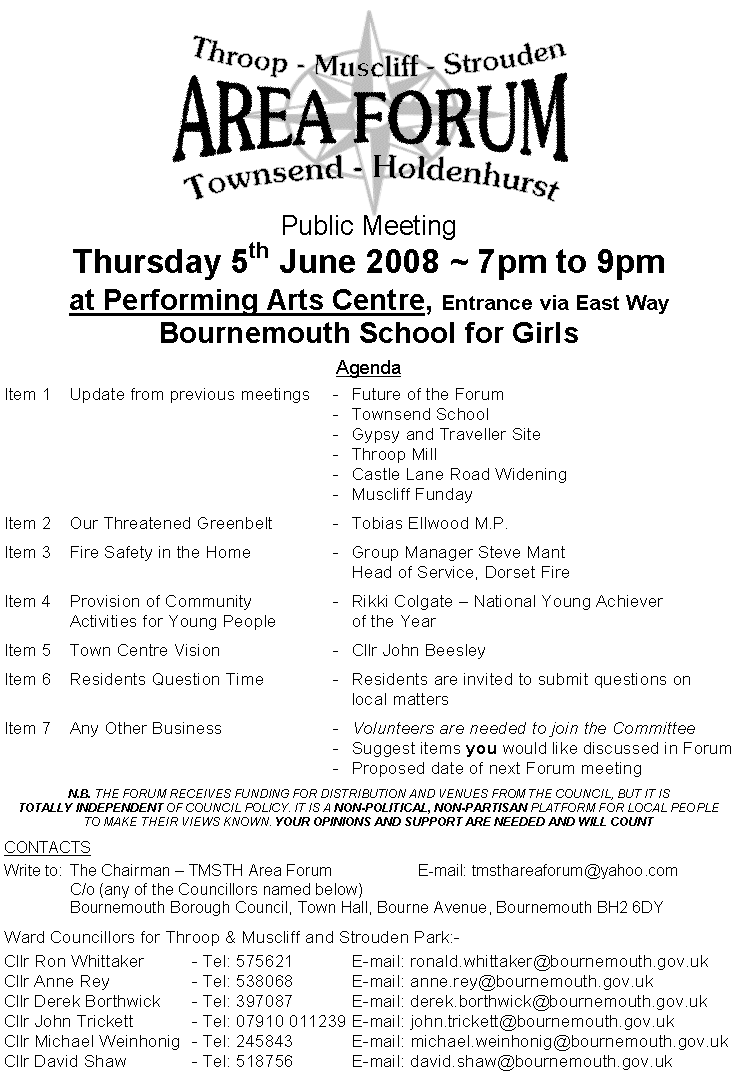 TMSTH Area Forum Agenda - 5th June 2008 - Front Print