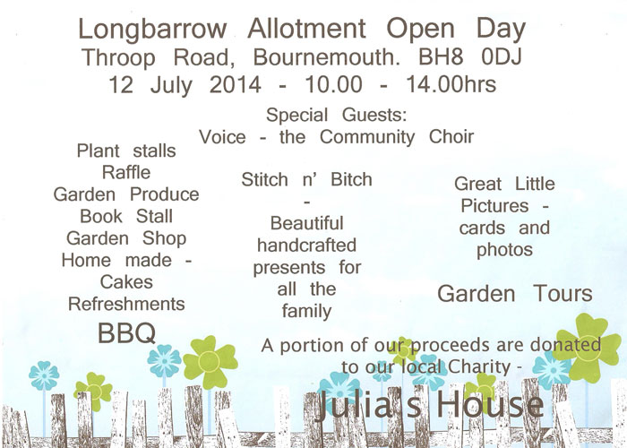 Longbarrow Allotment Open Day July 2014 Poster